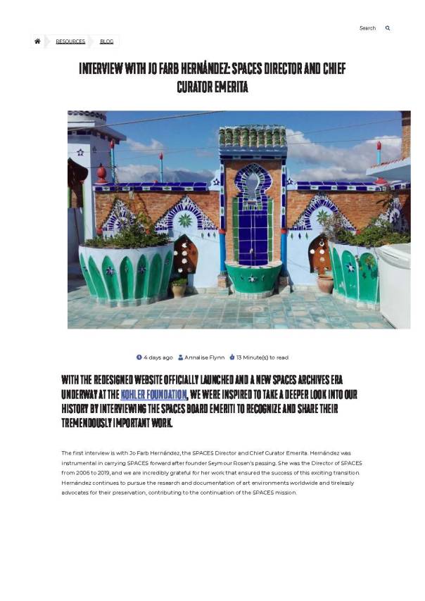 Interview with Jo Farb Hernández_ SPACES Director and Chief Curator Emerita _2_ SPACES_Page_1